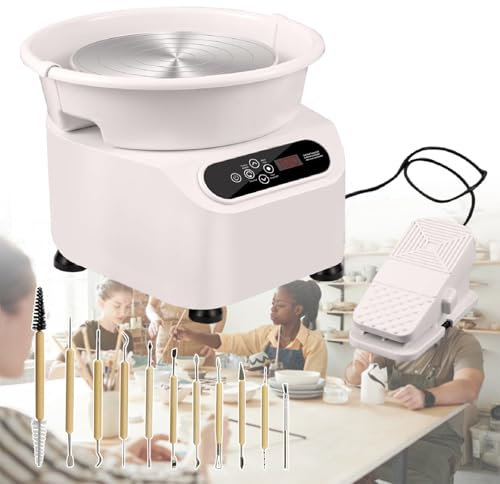 XEEAOFE Pottery Wheel for Adults, 9.8 Electric Pottery Wheels with Detachable Basin, LCD Touch Screen Clay, Foot Pedal, 350W Ceramic Pottery Wheel,White-220V
