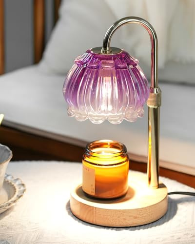 HAIDOLIANG Scented Candle Warmer Lamp with Timer, Adjustable Height & Stepless Dimmable，Gifts (Purple Bellflower)