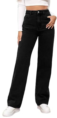 Jean baggy stretch pour femme - Jambes larges - Taille haute - Stretch - Confortable - Grandes tailles - Coupe large pour les fêtes et les loisirs - Avec 4 poches