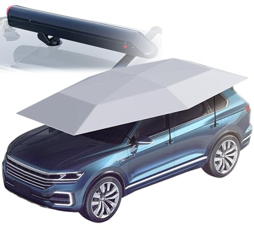 vnmudzeo Vollautomatisches Auto-Sonnenschutzzelt, Abnehmbarer Carport, Mit Abnehmbarem ZubehöR, Tragbarer, Faltbarer Oxford-Stoff, FüR Den AußEnbereich, Zum Parken Und Camping,NeutralGray-B