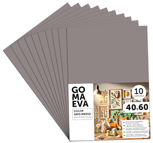 m-office Goma Eva para Manualidades, Goma Espuma de Colores para Proyectos Creativos, Ideales para Artes y Manualidades, uso Escolar, Profesional o Artístico 40x60cm (Gris Medio, 10 uds)