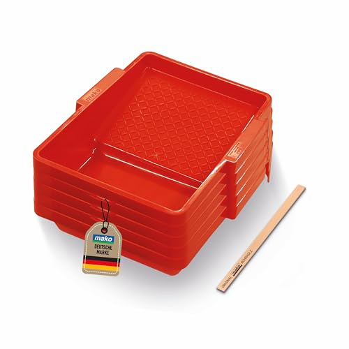 mako 10x Profi Farbwannen 25x32 cm - Lackierwannen | Ergonomische Haltegriffe, strukturierte Innenfläche, robuster Kunststoff, Made in Germany, inkl. Rührholz