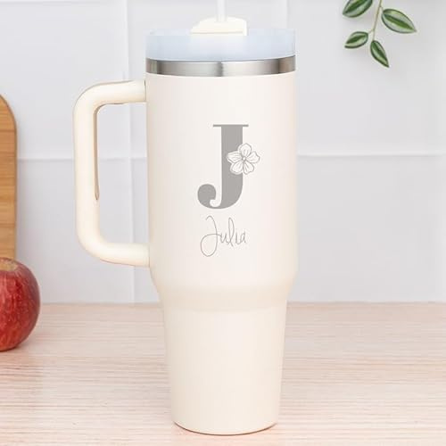 Wanapix | Tazza Termica XL a Doppio Strato | Capacità 1,2l | Colore Bianco | Mantiene il Freddo e il Caldo per ore | Personalizzabile con l'incisione | Initial