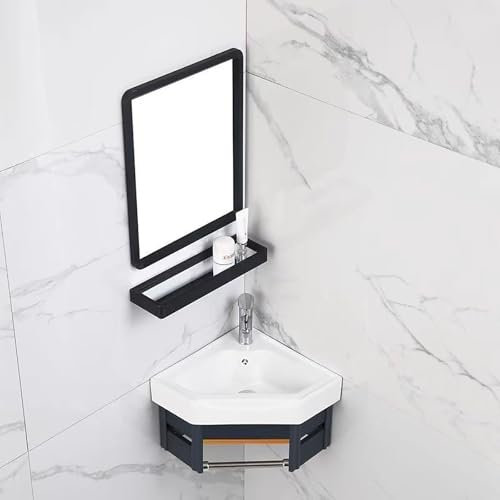 Hltdzer Meuble Lave-Mains d'angle avec Miroir Vasque À Poser Mini Meuble Mural Salle de Bain lavabo Armoire de Salle de Bain Murale Moderne pour Maison, Cuisine, terrasse, Chambre(18.5in/47cm)