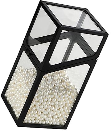 BESPORTBLE Makeup Tool Bucket Glass Cosmetic Brush Organizer Pearl Decor Desktop Storage Container Black for Household Vanity