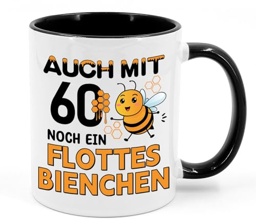 Geschenk 60 Geburtstag Frauen, Tasse mit Spruch Flottes Bienchen | Geburtstagsgeschenk Kaffeetasse aus Keramik 350 ml, Geschenke für Frauen Freundin Kollegin Mama Oma zum 60. Geburtstag