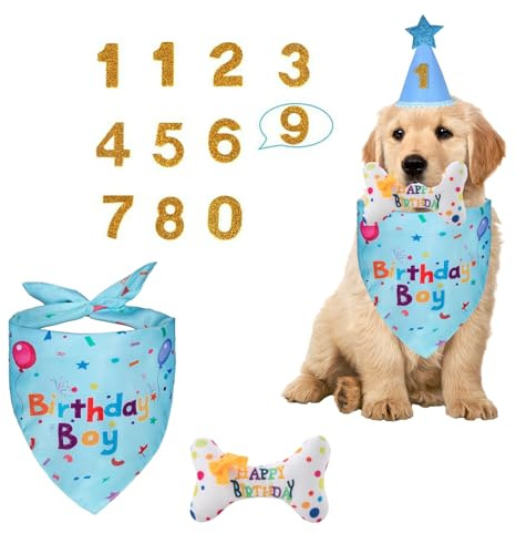 Hund Geburtstag Bandana Set, Hund Geburtstag Halstuch, Hund Geburtstag Hut, Haustier-Partyhut für kleine, mittelgroße Hunde und Katzen