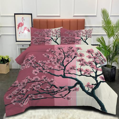 DLERFLOVR Piumino Alberi Di Ciliegio In Fiore 220x240cm 4 Stagioni – Trapunta Matrimoniale Morbida e Traspirante Caldo e Soffice Piumone per Autunno Inverno Lavabile in Lavatrice, Rosa