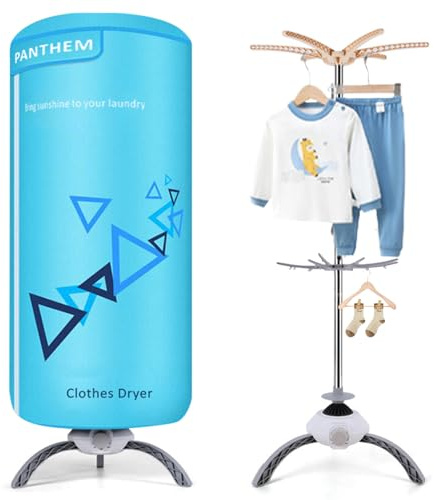 panthem 900W Portable Electric Clothes Dryer, Foldable, 12KG Capacity, Blue | Compact 2-Tier Detachable, Saving Space, Heated Rack with Timer, Fast Warm Air Drying for Home, Apartment, RV and Travel