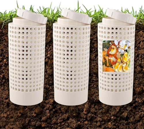 Plastic PVC Garden Small Compost Bin With Locking Lid, Outdoor Composter Bin Inground Farm Composter For Garden Raised Beds And Yards(3PCS)