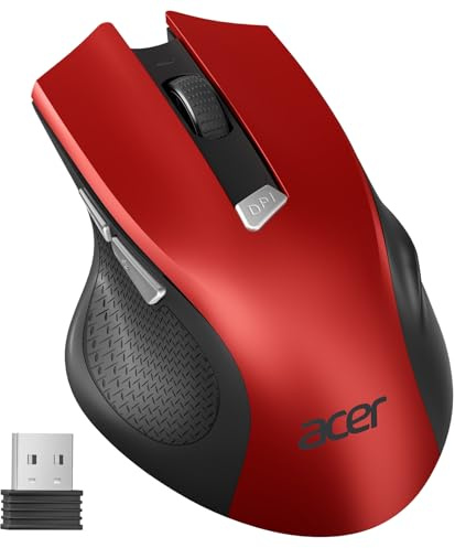 Acer Souris Ergonomique sans Fil, Souris Ordinateur 2,4GHz avec Mini Récepteur USB, Wirless Mouse Optique USB,1600 DPI réglable, 6 Boutons, Compatible avec PC/Mac/Laptop/Chromebook