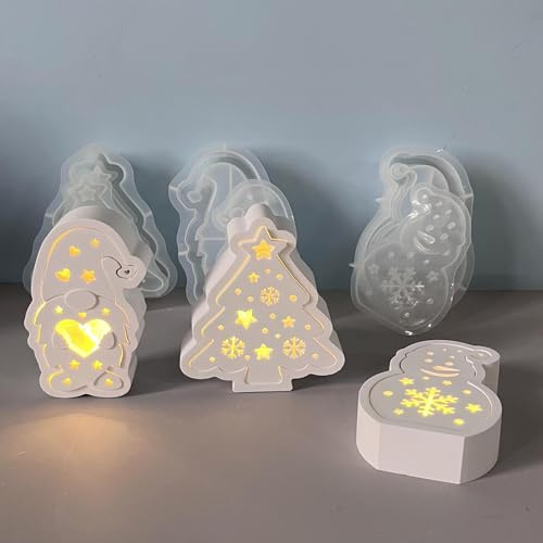 Silikonformen Gießformen Weihnachten, 6 Stück 3D Silikonform Weihnachten Haus Gießformen Silikon Baum Wichtel Gips Zum Gießen Gießform Tannenbaum Silikonform Häuschen für 3D-Handwerk (A)