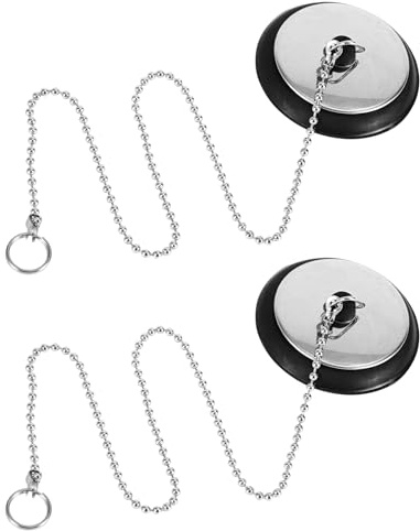 Tappi per lavandino, in gomma, 2 pezzi, Ø 40-45 mm, tappo di scarico con catena a sfere in acciaio inox, tappo per vasca da bagno, cucina, lavandino