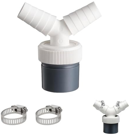 Washing Machine Waste Splitter, Washing Machine And Dishwasher Washing Machine Waste Pipe Connector Space-Saving Y-Branch, Waste Pipe for 40 Mm Inlet Connector With Outlet, With 2 Hose Clamps