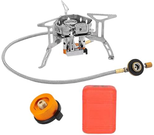 Hornillo de Camping | Quemador Windproof Con Adaptador Para Cartucho Y Estuche De Transporte - Estufa Plegable 2800 Vatios para Trekking Playa Picnic Parrillada Camping Montaña