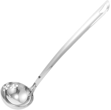 SOLUSTRE Edelstahl Suppenlöffel mit Siebfunktion Schöpfkelle zum Servieren und Abseihen Spülmaschinengeeignet für Hotpot und Vielseitige Kochmethoden | Edelstahl, Silberfarben, Rostfrei mit Hängedesign, zum Abseihen von Suppen, Praktisch Verstaut