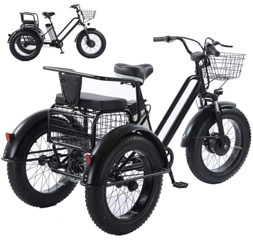 YhsPkAh Bici Elettrica Da Carico Con Pneumatici Larghi Da 20'', Triciclo Elettrico per Adulti - Carico 200 Kg, Batteria Rimovibile 48v/12ah - Autonomia 35 Km, Per Pendolarismo E Viaggi