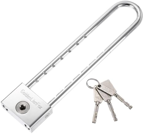 PATIKIL Long Shackle Padlock with Keys 220mm, Solid Brass U-Shaped Extra Long Extended Adjustable Shackle Lock for Locker Padlock Glass Door Gym Gate Fence Shed, Silver