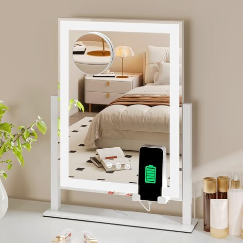 YITAHOME Beleuchteter Kosmetikspiegel mit 3 Farben & Dimmfunktion, 30 x 40 cm Hollywood Spiegel, 360° Schwenkbar, 10-facher Vergrößerung, Smart Touch Sensor, Spiegel mit Licht für Makeup