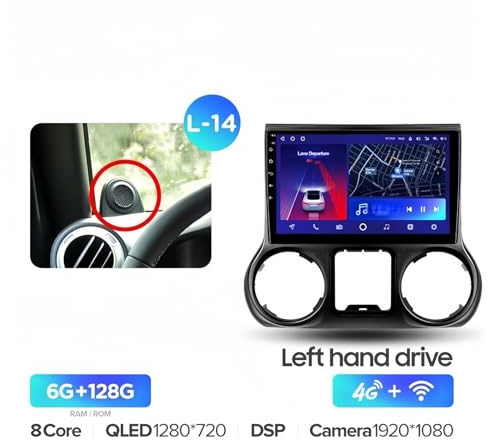 Tablette de Voiture pour Jeep pour Wrangler 3 JK 2010-2018 Autoradio Multimédia Lecteur vidéo Navigation GPS Android Non 2din 2 Din Dv(Wrangl. CC2P 128L-14)