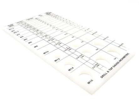 MoSundi Medidor de rosca de 42 agujeros para identificación métrica y SAE, guía de taladro y grifo con construcción de plástico, color blanco (190 mm x 120 mm)