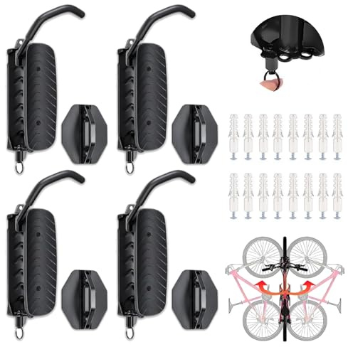 Cioquli 4 Stück Schwenkbare Fahrrad Wandhalterung, Fahrradhalterung Wand mit Hinterrad Halterung, Fahrradständer Belastbar bis 30 kg, Platzsparender Fahrrad Aufhängung für Alle Fahrradtypen