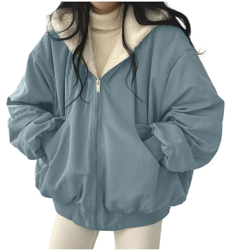 Generisk vinterkappa damer vinterjacka damer vinterrock på båda sidor parkas med päls huva varm fleece fodrad dubbelsidig vinterkappa vändjacka damer, blå, 3XL