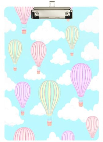YETTASBIN Hot Air Balloons Clipboard, A4 Letter Size Acrylic Clipboards with Hanging Hole & Metal Clip for Nurse Office Worker Student, 12.5 x 9 Inch(Silver)