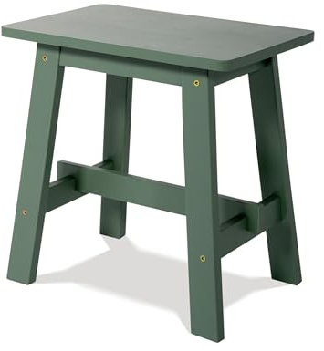 KHG Hocker Sitzhocker Flur Garderobenhocker Holzhocker 45 x 45 x 29 cm | Gummibaum Holz Massiv bis 110 kg belastbar, Pflanzenhocker Landhausstil Salbeigrün lackiert, für Esszimmer, für Zuhause
