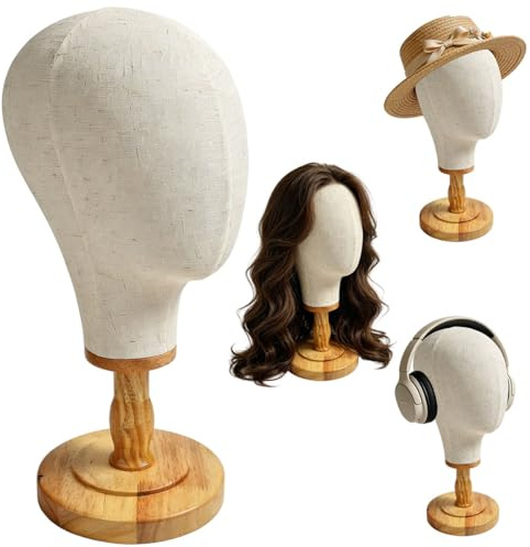 Rkixlix Mannequin Tête pour Perruque 54 cm, Lin et Bois