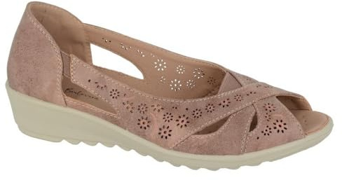 Boulevard Ladies Sandals Wide E Fit Peep Toe Slip On Cross Over Massage Footbed Summer Lightweight Floral Womens Holiday Flats