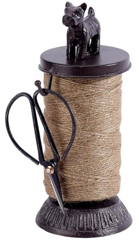 PH PandaHall Vintage Jute Twine Holder with Scissors, String Holder Display | Metal Dog Shape Single Spools Thread Holder with 306yd rope for Quilting Thread Kitchen Counter Garden Use Decor