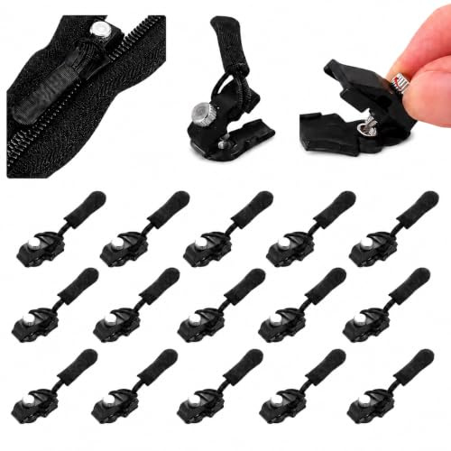 15 piezas Kit universal reparación cremalleras, Detachable Zipper, Ajustable Zipper Repair Kit en 3 tamaños (#3, #5, #8), Depuesto para cremalleras, solución para reparar maletas, mochilas, chaquetas