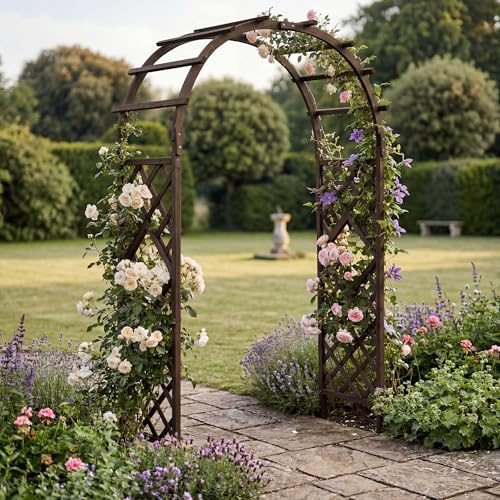 Mendler Rosenbogen HWC-Q20 210x126x60cm Holz - Dunkelbraun | Rankgitter, Rosenspalier, Rankhilfe, Torbogen, Garten, FSC®-Zertifiziert