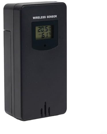 Wireless Outdoor Sensor for FanJu Weather Station with Indoor Temperature and Humidity Transmitter, 60 m Range in Open Area, Wall Mounting or Table Standing (Black)