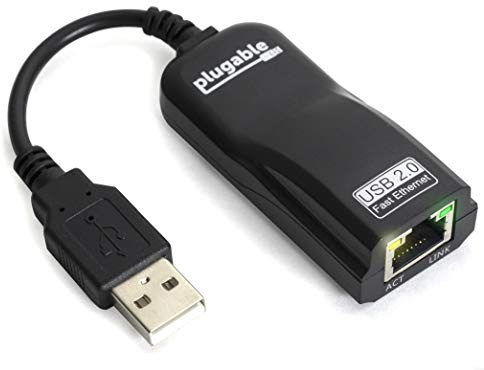 Plugable USB 2.0 to Ethernet Fast 10/100 LAN Wired Network Adapter - Driverless and Compatible with Chromebook, Windows, Linux