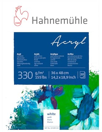 Hahnemühle Acrylmalblock, 330 g/m², leicht glänzende Oberfläche, Leinenstrukur, 20 Blatt ideal für Acrylfarben, 36 x 48 cm