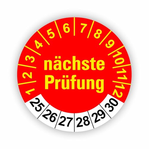 Fassbender-Druck PRÜFPLAKETTEN - Hochwertige Prüfetiketten FD-5 NÄCHSTE WARTUNG Ø 30mm - Selbstklebende PVC-Folie - Wartungsetiketten für Prüfung - Prüfplakette für Prüfungsnachweis (10 Stück)