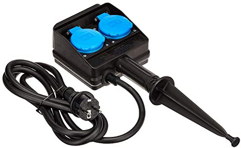 as - Schwabe as - Schwabe 60680 Prise de distribution à 2 prises avec contact de protection 230 V/16 A pour prise de terre avec câble en caoutchouc de 2 m et couvercle rabattable IP44 Noir I 60680