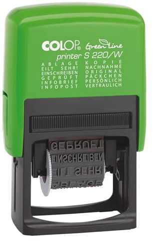 COLOP Wortband-Stempel Printer S220W Green Line mit 12 verschiedenen Texten, Abdruck schwarz
