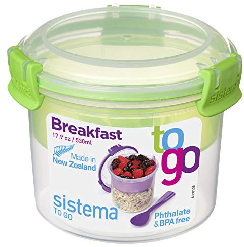 Sistema Klip It Colour Accents Breakfast To Go Container, Assorted Colours, One Only Supplied