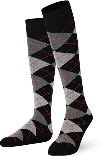 Mysocks Calzini alti al ginocchio Argyle Nero Antracite scuro Cenere