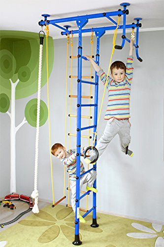 NiroSport Sprossenwand für Kinderzimmer M1 Blau aufbau ohne bohrungen Kletterwand Turnwand Klettergerüst Kinder indoor