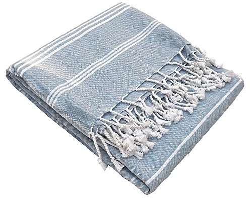 Karawan BIO Hammamtuch weiß-hellblau 100 x 200 cm