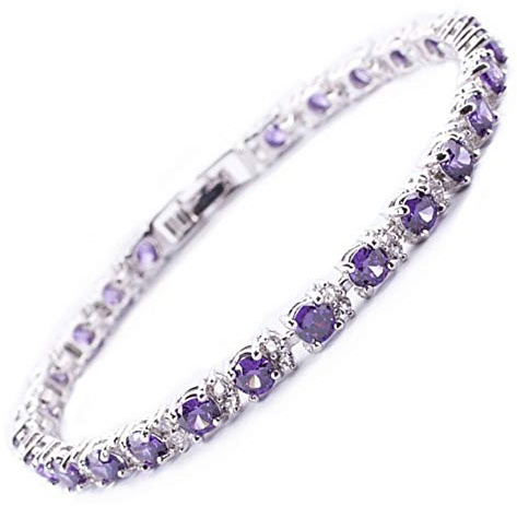 Rizilia Evig tennisarmband [18 cm/7 tum] med rundskurna ädelstenar CZ i 18 K vitguldpläterad, enkel modern elegans e Guldpläterad, colore: Lila ametist, cod. LB1240PUR