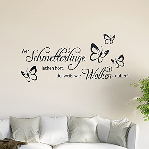 Wer Schmetterlinge lachen hört … Wandtattoo in 6 Größen - Wandaufkleber Wall Sticker - Dekoration, Küche, Wohnzimmer, Schlafzimmer, Badezimmer