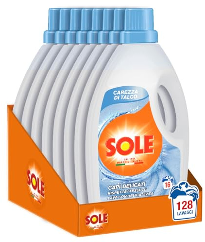 Sole Detersivo per Bucato in Lavatrice e a Mano, Carezza Di Talco, con Balsamo Ammorbidente, Lana e Delicati, 16 Lavaggi, 1000 ml