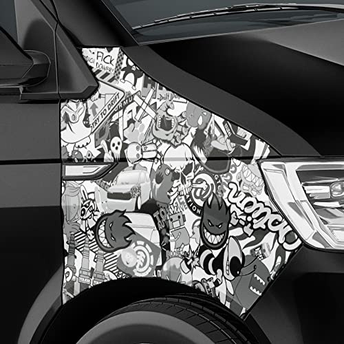 Auto-Dress Stickerbomb Auto-Folie mit Luftkanal-Technik für 3D Car-Wrapping (30x150cm, Design: Special, Farbe: Schwarz-Weiß, Finish: Matt)