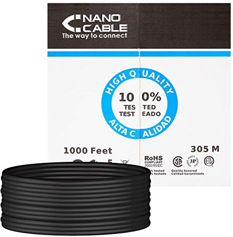 NANOCABLE 10.20.0304-EXT-BK - Cable de Red Ethernet RJ45 Cat.5E UTP para Exterior, Color Negro