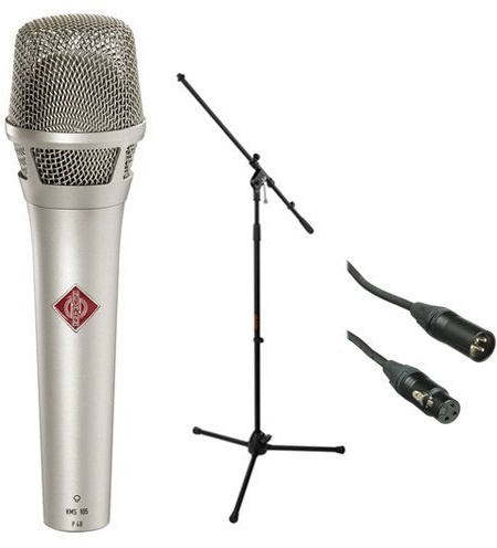 Neumann KMS 105 - Live Vocal Condenser Microphone (Nickel) With XLR Cable and Mic Stand